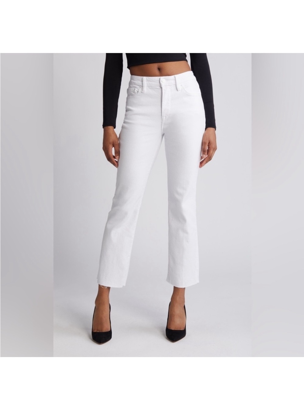 Good american good straight high rise raw hem jean